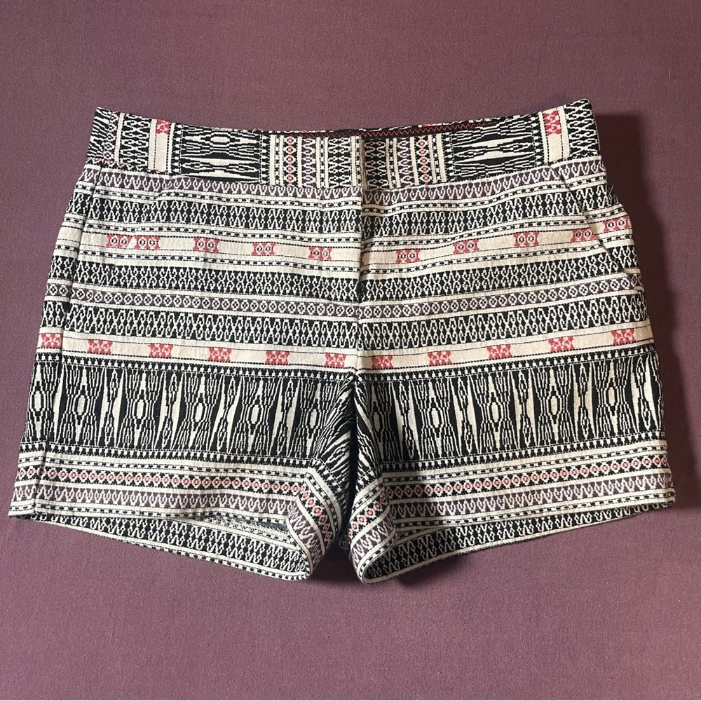 Artisan NY Tribal Print Cream & Black Midrise Cotton Blend Shorts - Size 4